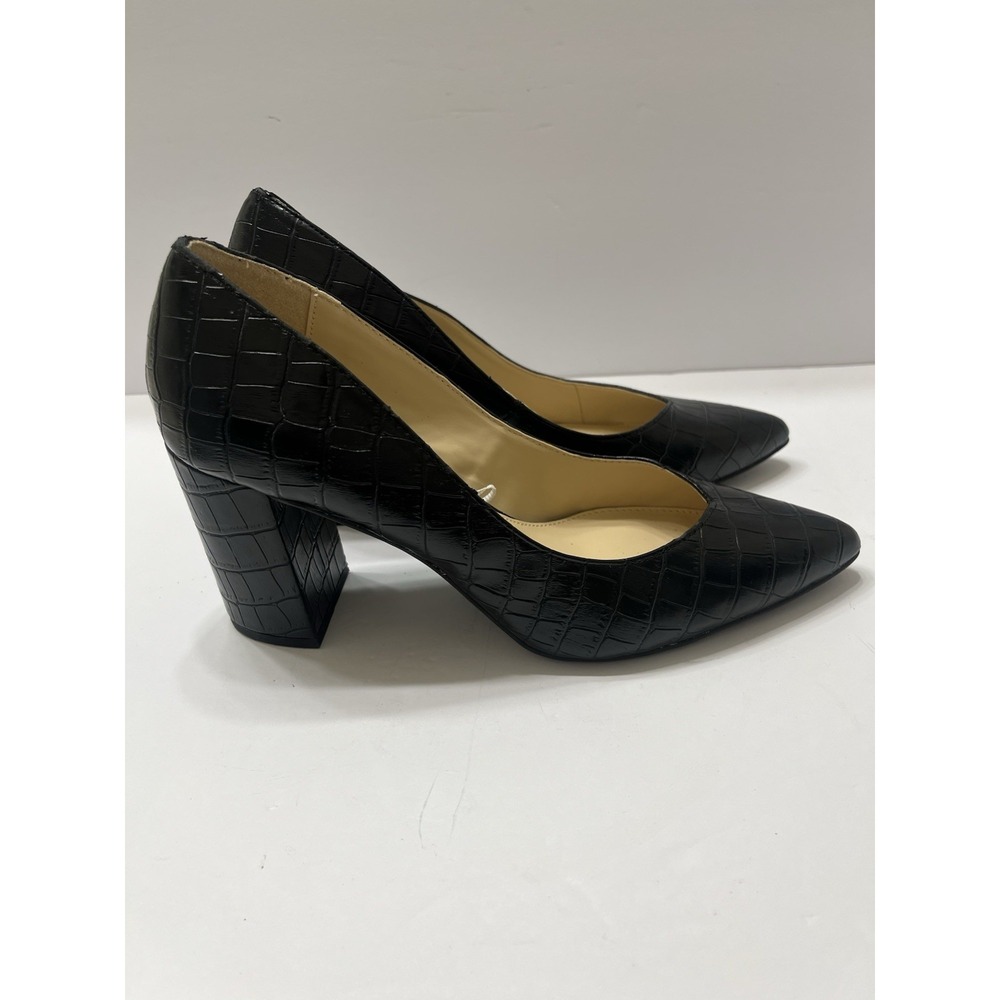 Liz Claiborne Pumps Black Block Heel Textured Faux Alligator Women's 9.5